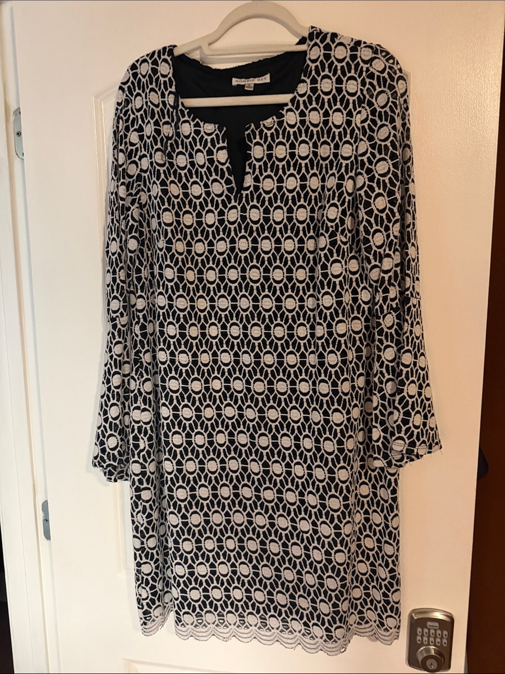 Robbie Bee Black and White Crochet Overlay Dress